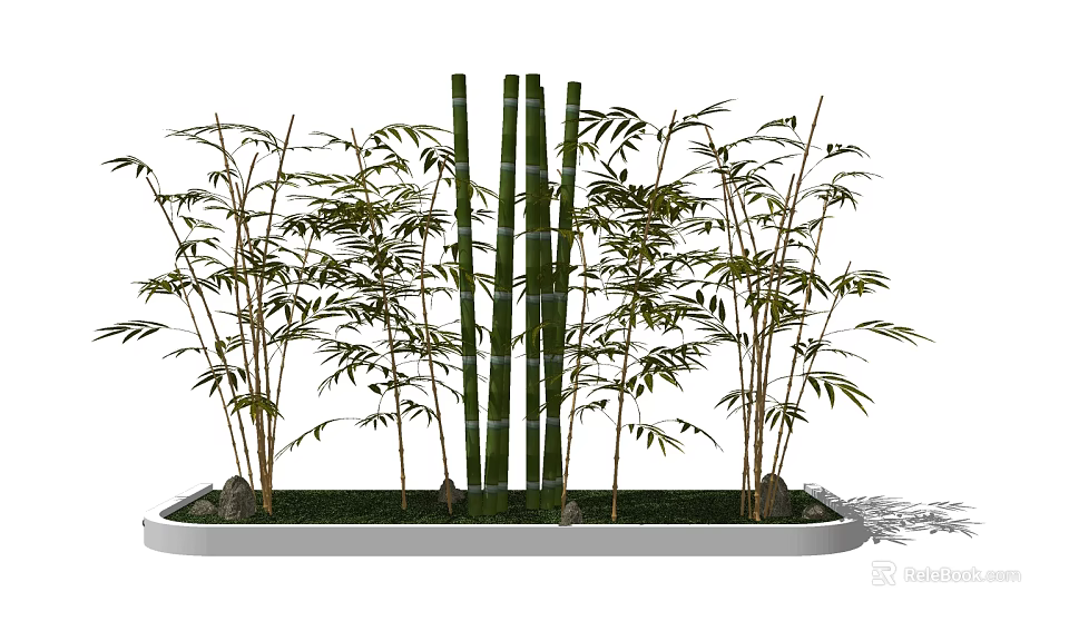 Green Bamboo Plants With Tall Stalks And Lush Leaves In Decorative Planter 3d model 