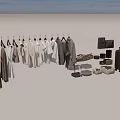 Hanging Clothes In Various Colors With Accessories Bags Suitcase And Boxes