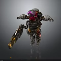 Cybernetic Character With Biological Head And Heavy Weapon In Metallic Armor