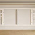 White Casement Windows in Modern Interior With Herringbone Wooden Floor And Glass Paned Side Panels