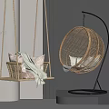 Cozy Modern Rattan Hanging Chair with Metal Stand and Soft Pillows for Indoor Home Decor