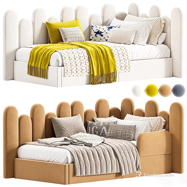 Cozy Unusual shaped Sofa With Beige Frame Multiple Pillows And Yellow Blanket 3d model 