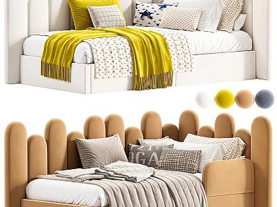 Cozy Unusual shaped Sofa With Beige Frame Multiple Pillows And Yellow Blanket 3d model