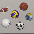 Collection of Sports Equipment Including Football Basketball Volleyball and Soccer Balls