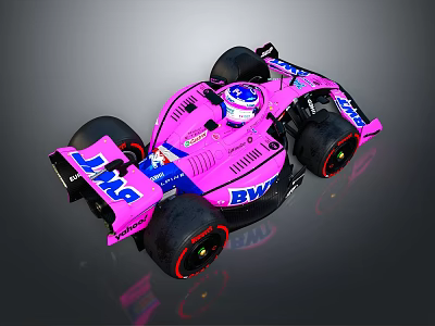 Pink Formula 1 Racing Car With BWT Logo Streamlined Design And Large Wheels 3d model