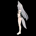 Woman With Fox Ears Tail Silver Gray Long Hair Black Bikini Arms Outstretched Black Background