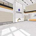 Modern Front Desk Reception Area With Marble Backdrop And Company Logo 3d model