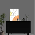 Modern Black Entryway Cabinet Sideboard With Circular Patterns And Decorative Items 3d model