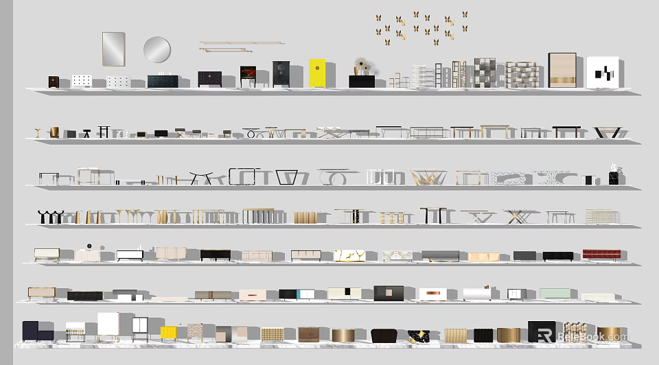 Modern Console Table And Side Cabinet With Storage Shelves And Stylish Design Elements 3d model