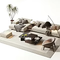 Modern Sofa Coffee Table Set With Floor Lamp Rug Pillows Armchair And Plant