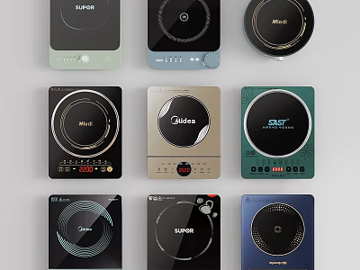 Various Designs Induction Cooktops Modern Kitchen Appliances With Multiple Brands And Colors 3d model