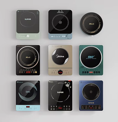Various Designs Induction Cooktops Modern Kitchen Appliances With Multiple Brands And Colors 3d model