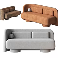 Modern Two Seater Sofa Designs In Brown And Gray With Rounded Edges And Decorative Ball