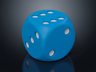 Blue Dice with White Dots Shiny Surface on Black Background 3d model