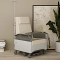 Modern Beige Gray Single Sofa with Armrests Wheels Near Potted Plant Stack of Books