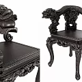 Traditional Chinese Single Chair With Exquisite Dragon Head Carving Dark Hardwood Ornate Design