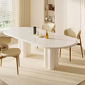 Modern Dining Table Set With White Tabletop Beige Chairs Wooden Legs And Light Room Rug