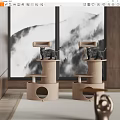 Two Brown Multi Level Cat Scratchers With Cat Figures For Indoor Pet Supplies