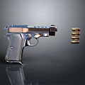 Sleek Silver Chrome Pistol With Bullets And Reflection On Dark Surface 3d model
