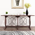 Wooden Console Table With Metal Accents Decorative Living Room With Green Plants Books And Vase