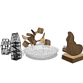 Modern Decorative Ornament Set With Wooden Geometric Shapes Metal Frame And Hollow Bowl