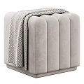 Soft Modern Gray Pleated Upholstered Stool With Herringbone Pattern Blanket 3d model