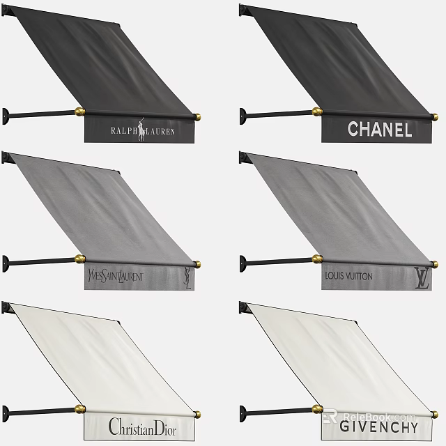 Stylish Outdoor Awnings Featuring Various Brand Logos For Commercial 3d model 