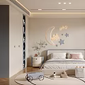 Modern Kids Room with Moon Star Wall Decor Upholstered Headboard Nightstands Toy Storage and Rug