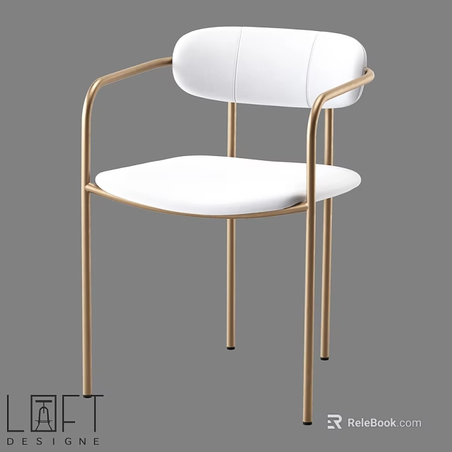 Modern Minimalist Single Chair With Golden Metal Frame And White Upholstered Seat Backrest 3d model 