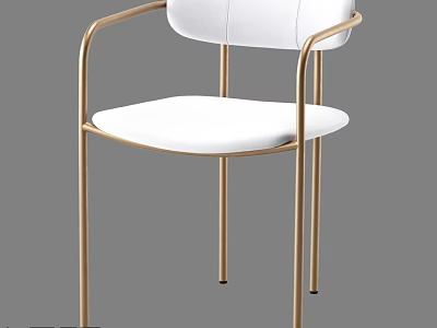 Modern Minimalist Single Chair With Golden Metal Frame And White Upholstered Seat Backrest 3d model