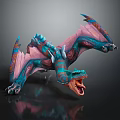 Game Movie Character Colorful Dragon With Blue Pink Body Open Wings And Roaring Mouth