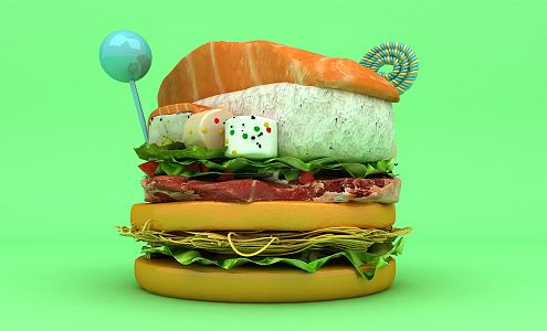 Modern Hamburger Cake 3d model