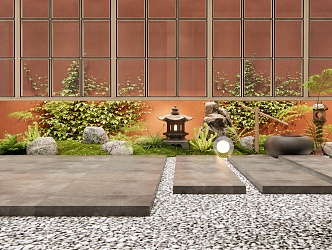 New Chinese Style Indoor Plant Landscape Courtyard Sitches Ting Step Plant Pile Plant Combination Stone 3d model