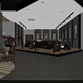 Vintage Car Showroom Interior Featuring Classic Vehicle Display Decorative Walls And Seating Area