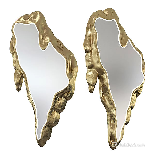 Two Golden Irregular Shaped Mirrors With Textured Frame For Modern Home Decor 3d model 
