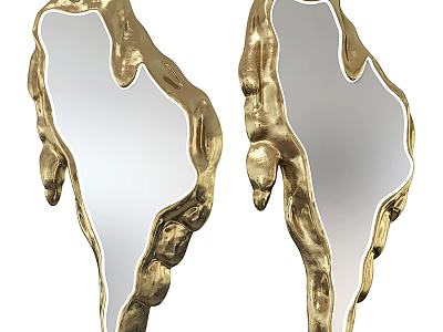 Two Golden Irregular Shaped Mirrors With Textured Frame For Modern Home Decor 3d model