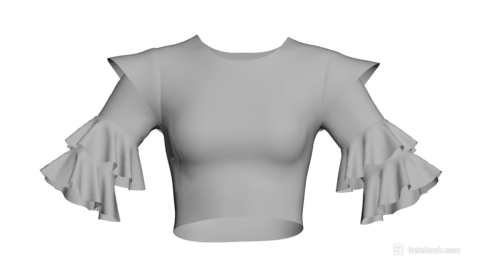 Modern Stylish Gray Cropped Top With Layered Ruffled Sleeves And Fitted Design 3d model 