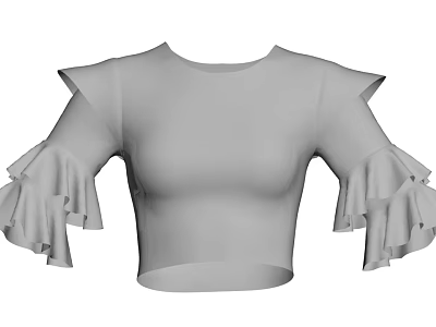 Modern Stylish Gray Cropped Top With Layered Ruffled Sleeves And Fitted Design 3d model