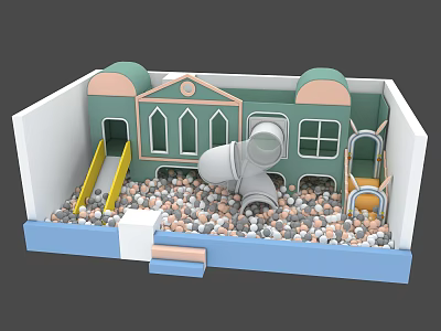 Colorful Children's Play Area With Ball Pit Slide And Mini House Structure 3d model