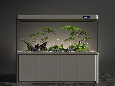 Modern Aquarium Fish Tank With Green Aquatic Plants And Cabinet Stand Base 3d model