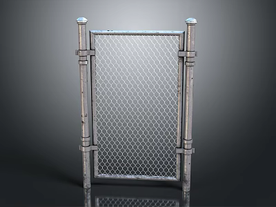 Metal Chain Link Fence With Decorative Posts And Mesh Structure 3d model