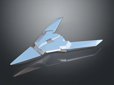 Futuristic Character's Silver Geometric Aircraft With Triangular Wings And Smooth Reflective Surface 3d model