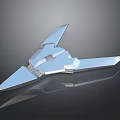 Futuristic Character's Silver Geometric Aircraft With Triangular Wings And Smooth Reflective Surface