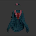 Blue Long Sleeve Dress With Pink Ruffled Collar And Matching Pink Hat