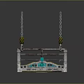 Industrial Lifting Platform Structure With Hanging Chains Yellow Hoisting Rings And Blue Lighting