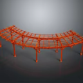 Orange Curved Metal Pergola Frame With Grid Lattice Design And Supporting Columns