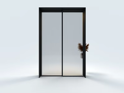 Modern Black Frame Sliding Door With Transparent Glass Panels And Metal Handle 3d model