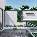 Modern Garden Patio With Greenery Walls Cat Tree And Black Cat On Stone Floor