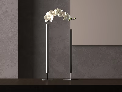 Modern Minimalist Decorative Ornament Set With White Orchid And Metal Column Bases 3d model