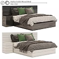 Double Bed With Dark And White Wooden Frame Headboard Green Gray Pillows And Gray Blanket